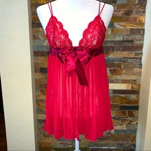 Victorias Secret Sheer Burgundy Babydoll Chemise M